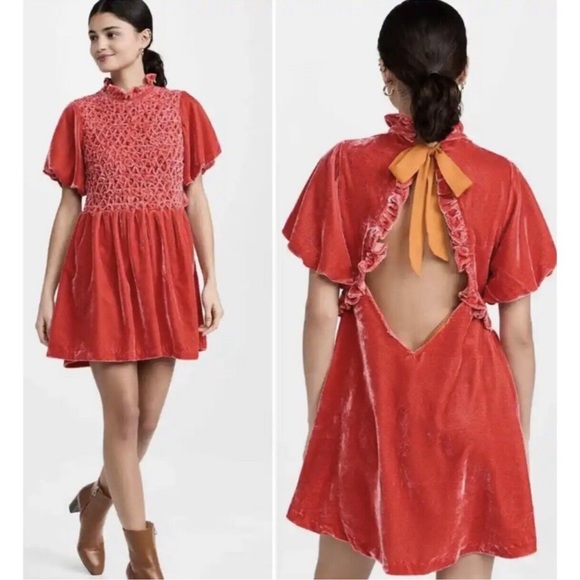 NWT Free People Medium Gum Drop Mini Dress Red / Tangerine - Picture 2 of 6
